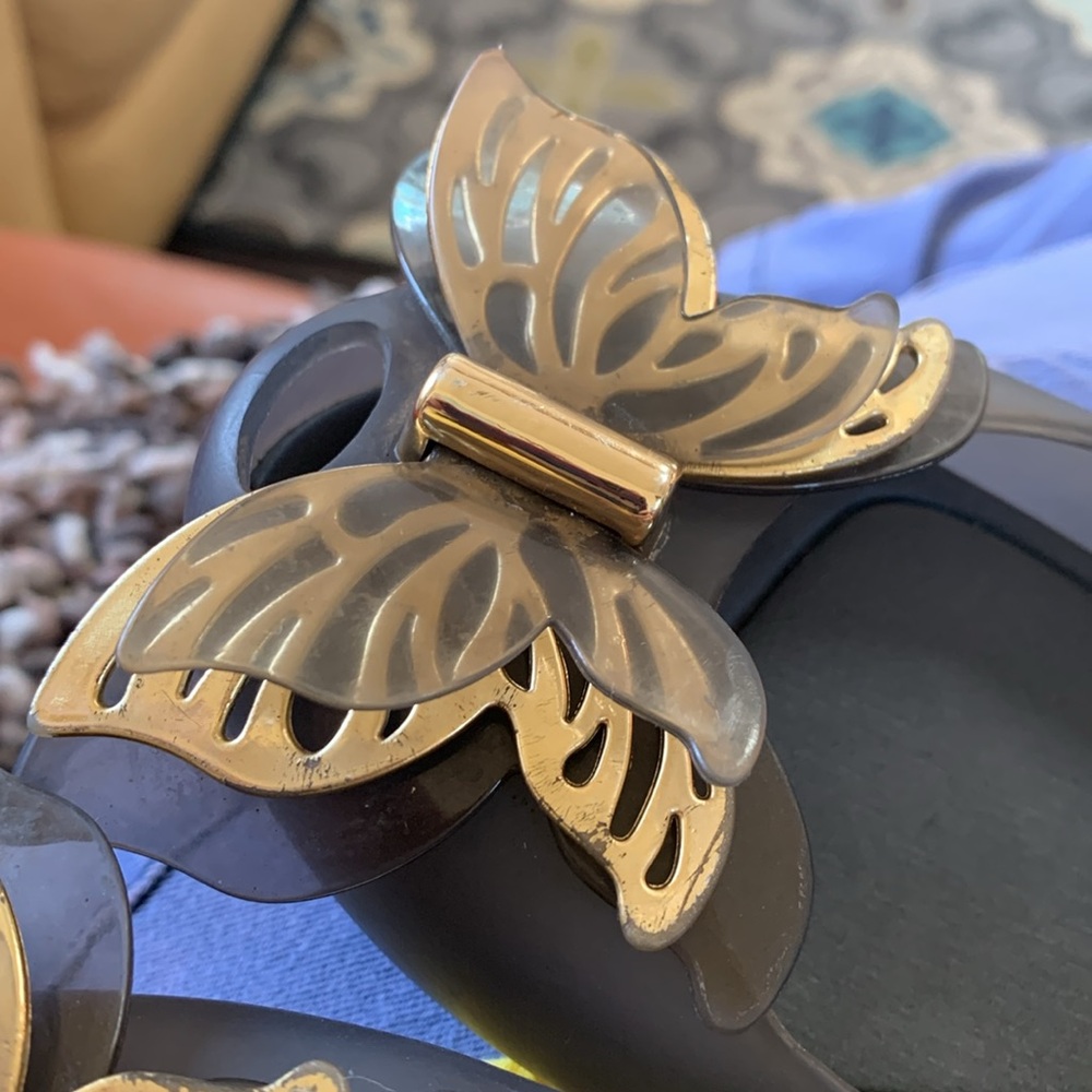 Charcoal Gray Gold Butterfly Melissa Ultragirl Adult Women’s Slip On Shoes - Picture 10 of 12